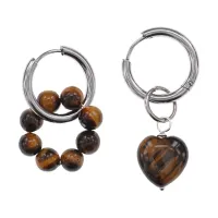 Ассимметричные серьги Конго с нат.камнем Тигровый глаз SEC-01-03