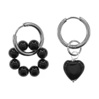 Ассимметричные серьги Конго с нат.камнем Черный агат SEC-01-10