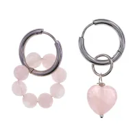 Ассимметричные серьги Конго с нат.камнем Розовый кварц SEC-01-12