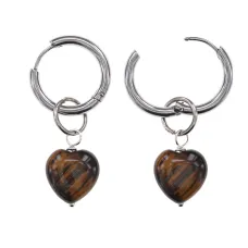 Серьги Сердце с нат.камнем Тигровый глаз SEC-02-03