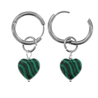 Серьги Сердце с синтетическим камнем Малахит SEC-02-05