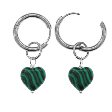 Серьги Сердце с синтетическим камнем Малахит SEC-02-05
