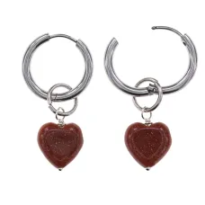 Серьги Сердце с синт.камнем Коричневый авантюрин SEC-02-09