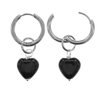 Серьги Сердце с нат.камнем Черный агат SEC-02-10