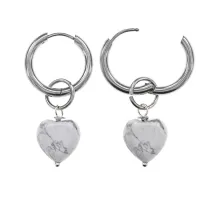 Серьги Сердце с нат.камнем Кахолонг SEC-02-11
