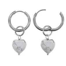Серьги Сердце с нат.камнем Кахолонг SEC-02-11