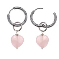 Серьги Сердце с нат.камнем Розовый кварц SEC-02-12