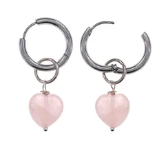 Серьги Сердце с нат.камнем Розовый кварц SEC-02-12