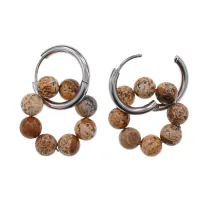 Серьги Конго 8 бусин с нат.камнем Песочная яшма SEC-03-04