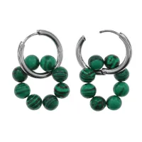 Серьги Конго 8 бусин с синтетическим камнем Малахит SEC-03-05