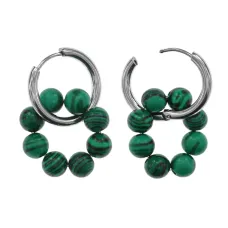 Серьги Конго 8 бусин с синтетическим камнем Малахит SEC-03-05