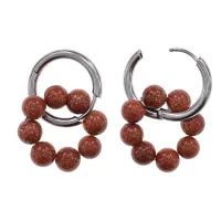 Серьги Конго 8 бусин с синт. камнем Коричневый авантюрин SEC-03-09