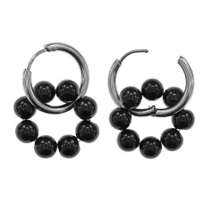Серьги Конго 8 бусин с нат.камнем Черный агат SEC-03-10