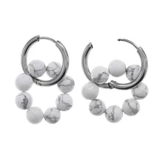 Серьги Конго 8 бусин с нат.камнем Кахолонг SEC-03-11