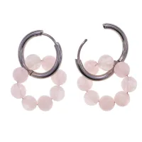 Серьги Конго 8 бусин с нат.камнем Розовый кварц SEC-03-12