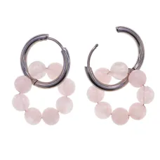 Серьги Конго 8 бусин с нат.камнем Розовый кварц SEC-03-12
