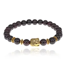 Браслет-амулет Будда с нат. камнем Гранат 8мм BSH-01-06