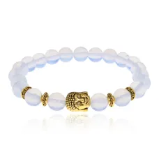 Браслет-амулет Будда с синт. камнем Лунный камень 8мм BSH-01-11