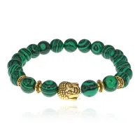 Браслет-амулет Будда с синт. камнем Малахит 8мм BSH-01-12