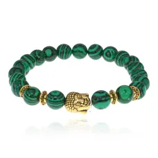 Браслет-амулет Будда с синт. камнем Малахит 8мм BSH-01-12