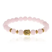 Браслет-амулет Будда с нат. камнем Розовый кварц 8мм BSH-01-15