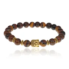 Браслет-амулет Будда с нат. камнем Тигровый глаз 8мм BSH-01-19