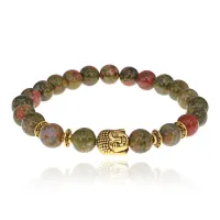 Браслет-амулет Будда с нат. камнем Унакит 8мм BSH-01-20