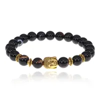 Браслет-амулет Будда с нат. камнем Черный агат 8мм BSH-01-23