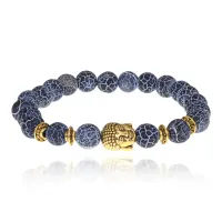 Браслет-амулет Будда с синт. камнем синий Африканский агат 8мм BSH-01-27