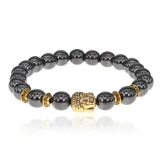 Браслет-амулет Будда с синт. камнем Гематит (не магнит.) 8мм BSH-01-28