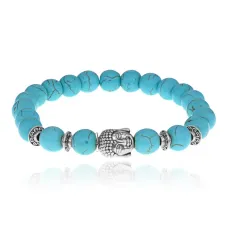 Браслет-амулет Будда с синт. камнем Бирюза 8мм BSH-01-05S
