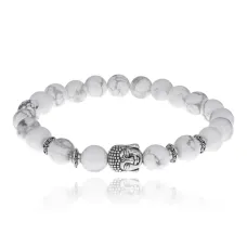 Браслет-амулет Будда с нат.камнем Кахолонг 8мм BSH-01-07S