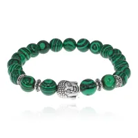 Браслет-амулет Будда с синт.камнем Малахит 8мм BSH-01-12S