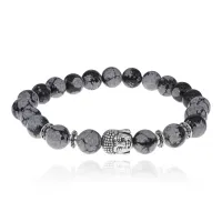 Браслет-амулет Будда с нат. камнем Снежный обсидиан 8мм BSH-01-14S