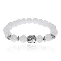 Браслет-амулет Будда с синт. камнем Сахарный кварц 8мм BSH-01-16S