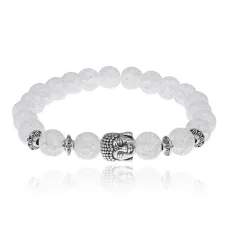 Браслет-амулет Будда с синт. камнем Сахарный кварц 8мм BSH-01-16S