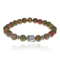 Браслет-амулет Будда с нат. камнем Унакит 8мм BSH-01-20S