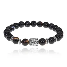 Браслет-амулет Будда с нат. камнем Черный агат 8мм BSH-01-23S