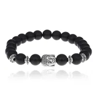 Браслет-амулет Будда с синт. камнем Шунгит 8мм BSH-01-24S