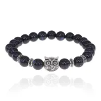 Браслет-амулет Сова с синт. камнем Синий авантюрин 8мм BSH-03-02S