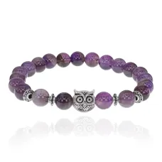 Браслет-амулет Сова с нат.камнем Аметист 8мм BSH-03-03S