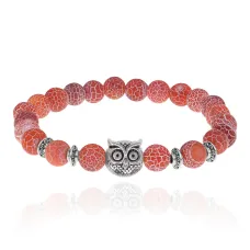 Браслет-амулет Сова с нат. камнем Африканский агат 8мм BSH-03-04S