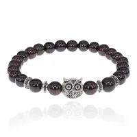 Браслет-амулет Сова с нат. камнем Гранат 8мм BSH-03-06S