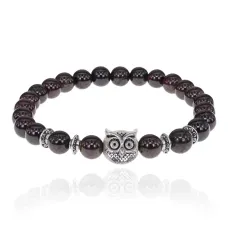 Браслет-амулет Сова с нат. камнем Гранат 8мм BSH-03-06S