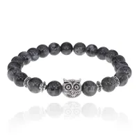 Браслет-амулет Сова с нат.камнем Лабрадор 8мм BSH-03-08S
