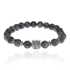 Браслет-амулет Сова с нат.камнем Лабрадор 8мм BSH-03-08S