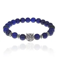 Браслет-амулет Сова с нат.камнем Лазурит 8мм BSH-03-10S