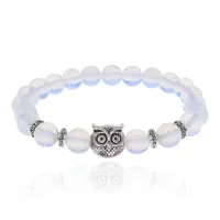 Браслет-амулет Сова с синт. камнем Лунный камень 8мм BSH-03-11S