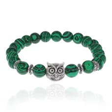 Браслет-амулет Сова с синт. камнем Малахит 8мм BSH-03-12S