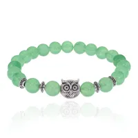 Браслет-амулет Сова с нат. камнем Нефрит 8мм BSH-03-13S